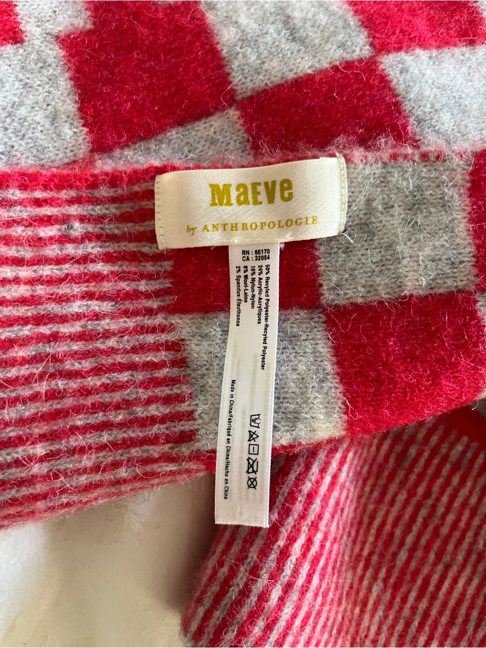 Anthropologie Maeve Red and Gray Checker Knit Crewneck scarf